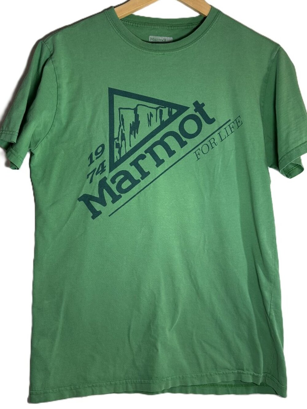 Marmot For Life 1974 Mens M Green Graphic T Shirt Organic Cotton Outdoor Hiking